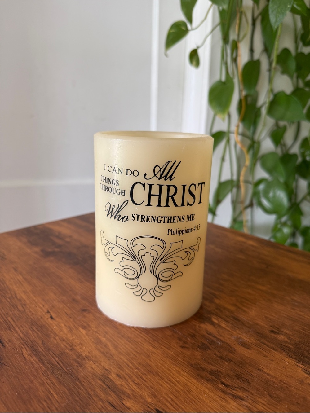 Scripture Pillar Candle - Cream Christian Decorative Candle